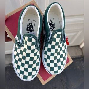 Vans Kids Green and White Checkered Slip-On Sneakers